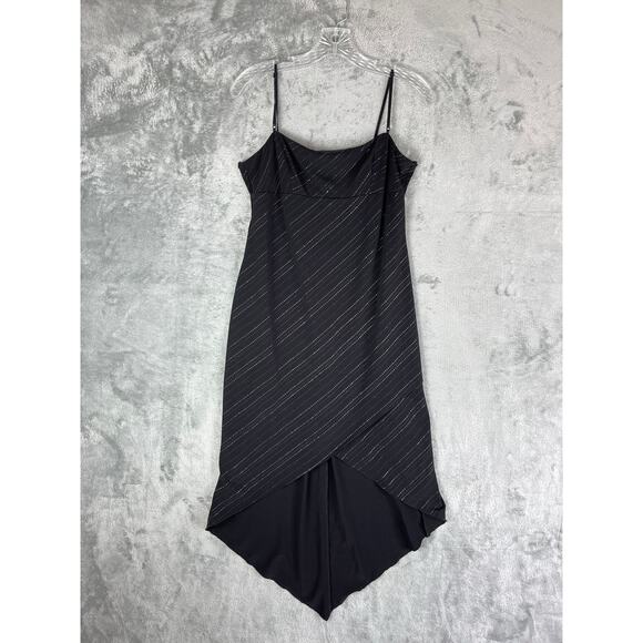 Vintage 90s Y2K City Triangles Stretchy Black Midi Dress Large Tulip Hem Goth - Picture 8 of 16